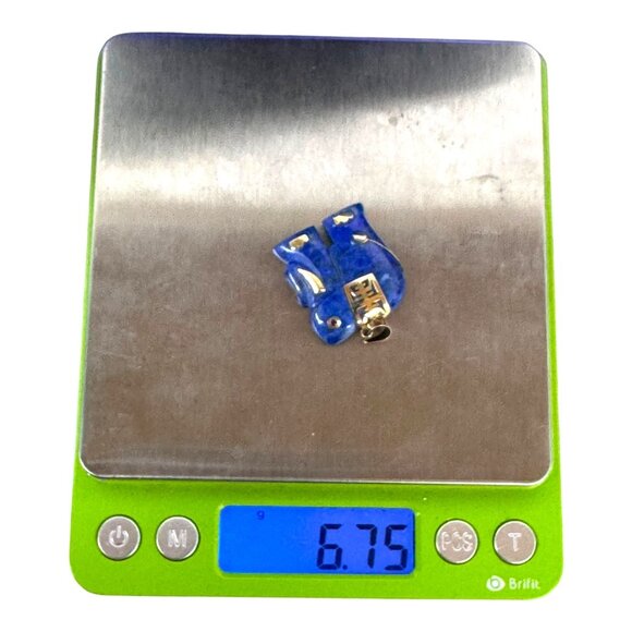 Vintage Elephant Pendant Natural Lapis Lazuli 14K Gold Ruby Eye Good Luck 1" - Picture 6 of 6